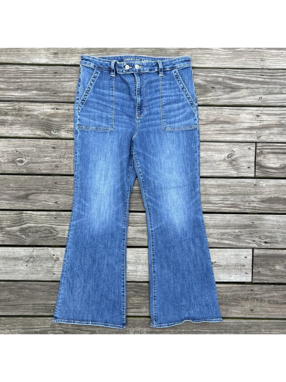 American Eagle Next Level Stretch Super Hi-Rise Flare Hippy Boho Jeans Womens 18